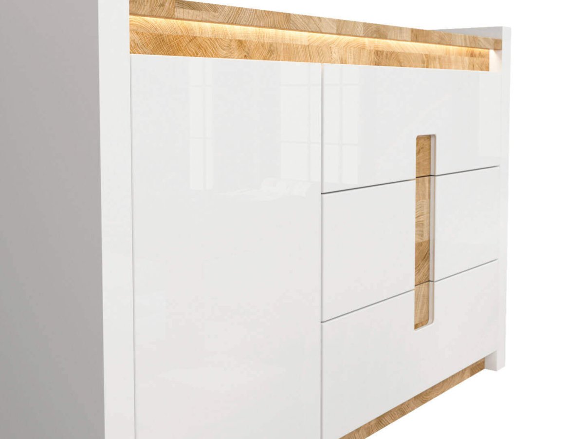 ALAMEDA BRW KOM1D3S 1 Door 3 Drawer High Gloss BLACK RED WHITE Sideboard-White Gloss / Westminster Oak