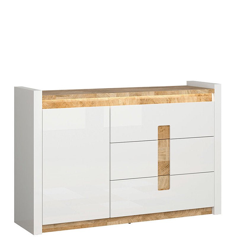 ALAMEDA BRW KOM1D3S 1 Door 3 Drawer High Gloss BLACK RED WHITE Sideboard-White Gloss / Westminster Oak