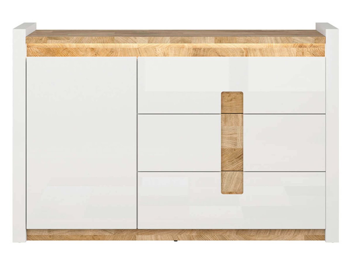 ALAMEDA BRW KOM1D3S 1 Door 3 Drawer High Gloss BLACK RED WHITE Sideboard-White Gloss / Westminster Oak