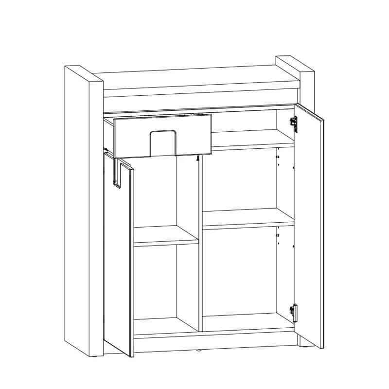 ALAMEDA BRW KOM2D1S 1 Drawer 2 Door High Gloss BLACK RED WHITE Cabinet-White Gloss / Westminster Oak