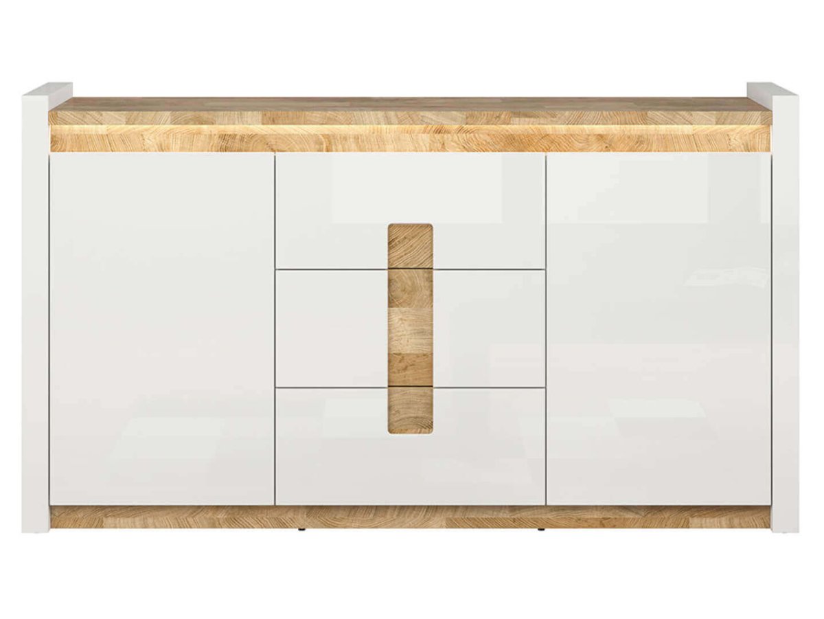 ALAMEDA BRW KOM2D3S 2 Door 3 Drawer High Gloss BLACK RED WHITE Sideboard-White Gloss / Westminster Oak