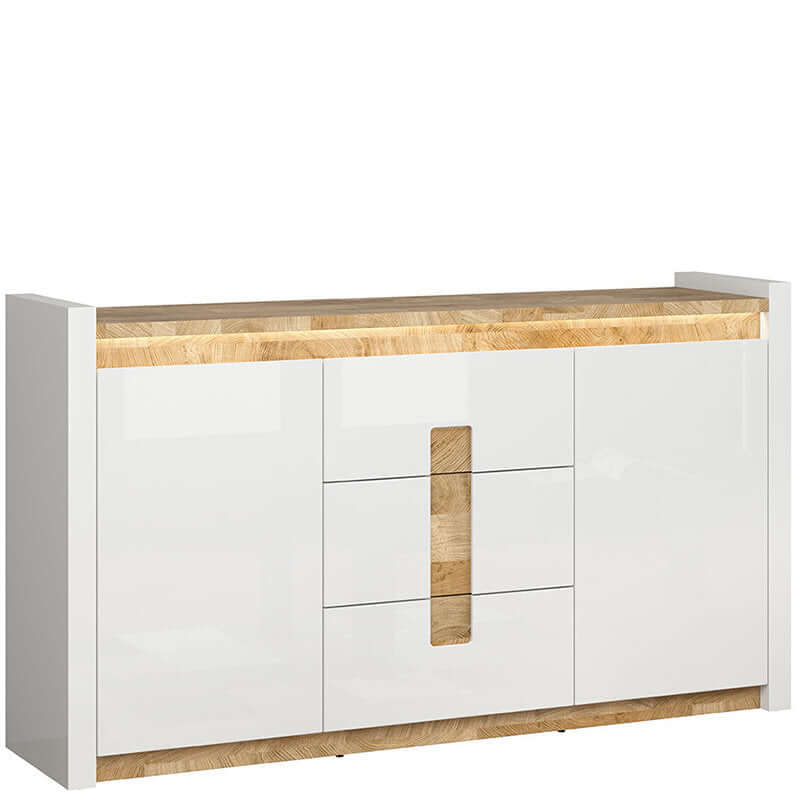 ALAMEDA BRW KOM2D3S 2 Door 3 Drawer High Gloss BLACK RED WHITE Sideboard-White Gloss / Westminster Oak