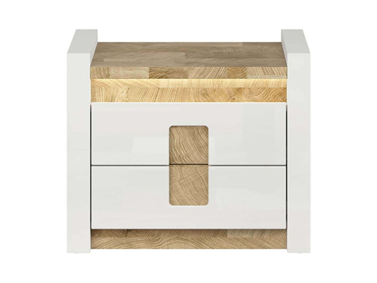 ALAMEDA BRW KOM2S 2 Drawer High Gloss LED BLACK RED WHITE Bedside Table-White Gloss / Westminster Oak