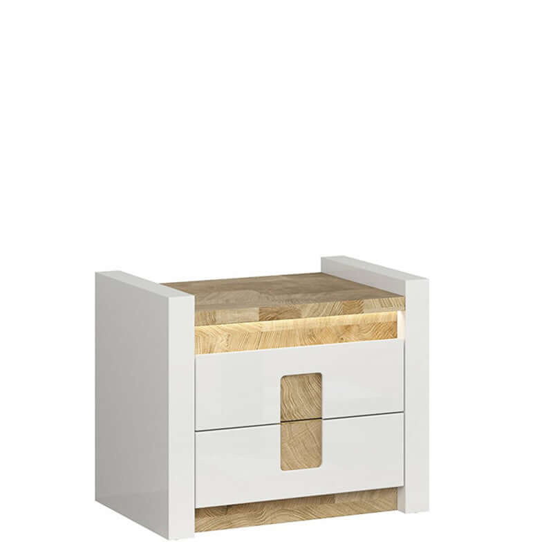 ALAMEDA BRW KOM2S 2 Drawer High Gloss LED BLACK RED WHITE Bedside Table-White Gloss / Westminster Oak