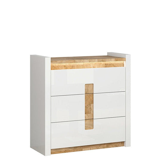 ALAMEDA BRW KOM3S 3 Drawer High Gloss LED BLACK RED WHITE Chest of Drawers-White Gloss / Westminster Oak