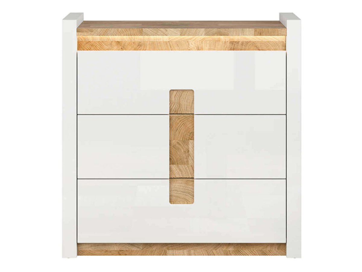 ALAMEDA BRW KOM3S 3 Drawer High Gloss LED BLACK RED WHITE Chest of Drawers-White Gloss / Westminster Oak