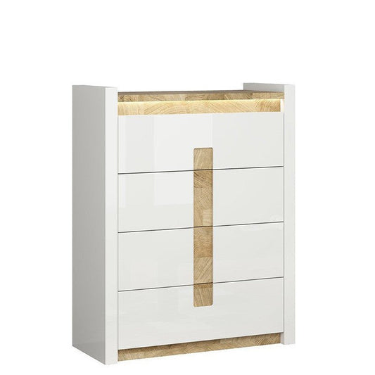 ALAMEDA BRW KOM4S 4 Drawer High Gloss LED BLACK RED WHITE Chest of Drawers-White Gloss / Westminster Oa