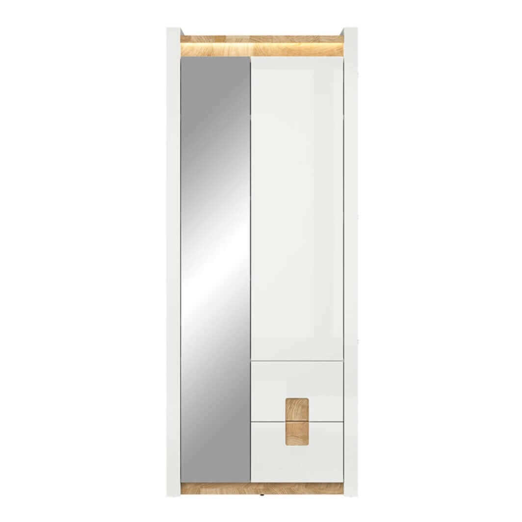 ALAMEDA BRW REG1D1M2S 2 Door High Gloss LED BLACK RED WHITE Wardrobe-White Gloss / Westminster Oak