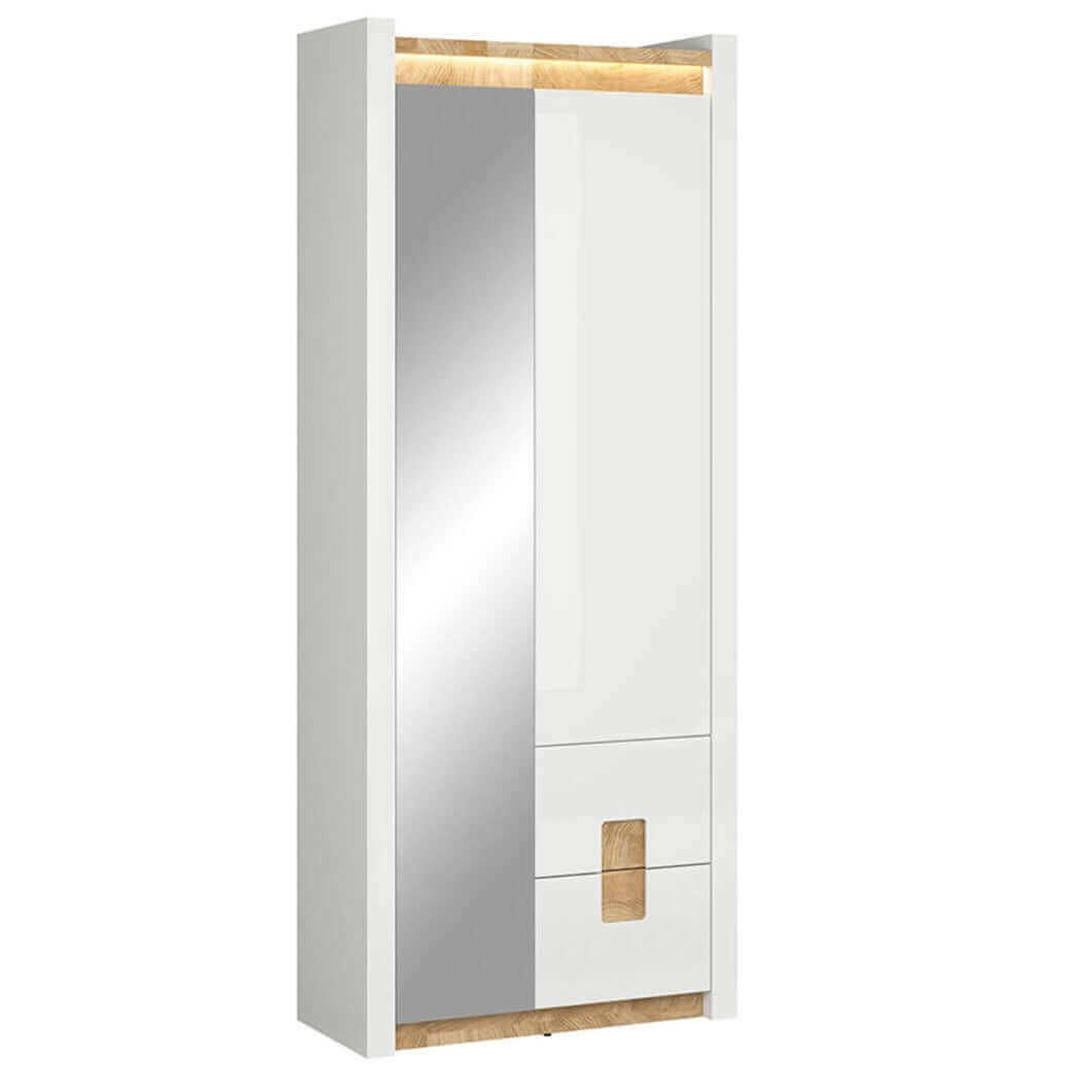 ALAMEDA BRW REG1D1M2S 2 Door High Gloss LED BLACK RED WHITE Wardrobe-White Gloss / Westminster Oak