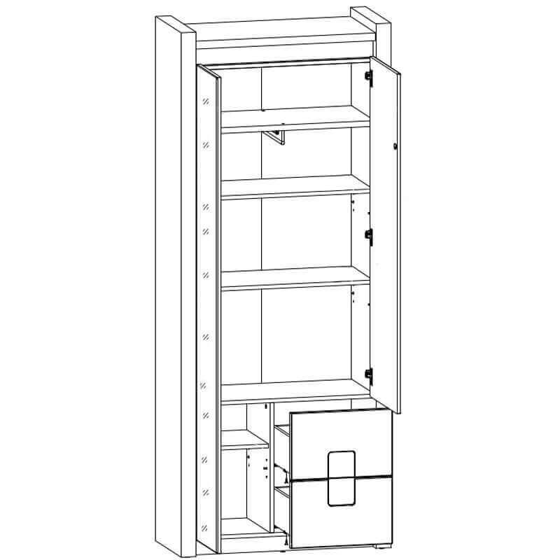 ALAMEDA BRW REG1D1M2S 2 Door High Gloss LED BLACK RED WHITE Wardrobe-White Gloss / Westminster Oak