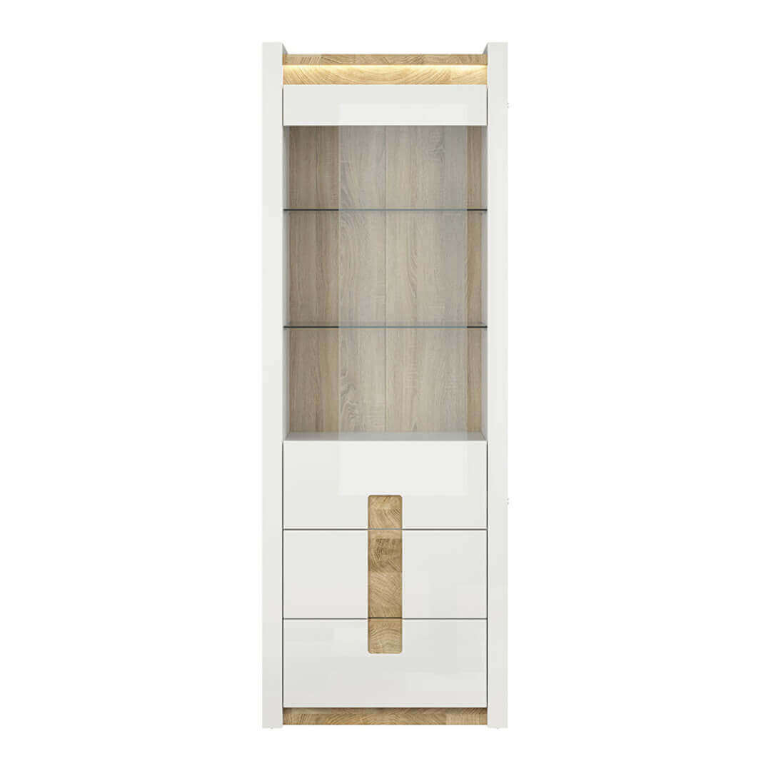 ALAMEDA BRW REG1W2S 2 Door 2 Drawer Glass Fronted BLACK RED WHITE Display Cabinet-White Gloss / Westminster Oak