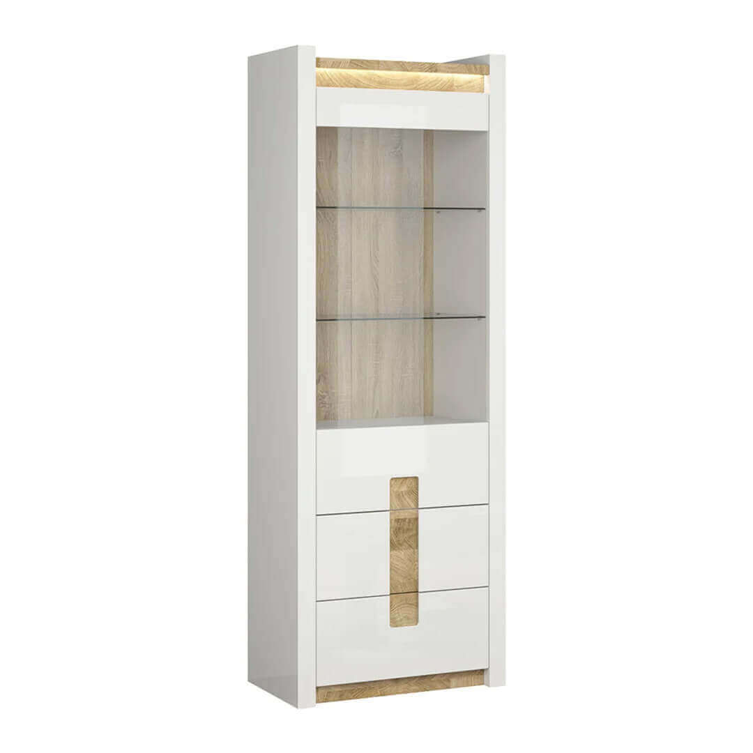 ALAMEDA BRW REG1W2S 2 Door 2 Drawer Glass Fronted BLACK RED WHITE Display Cabinet-White Gloss / Westminster Oak