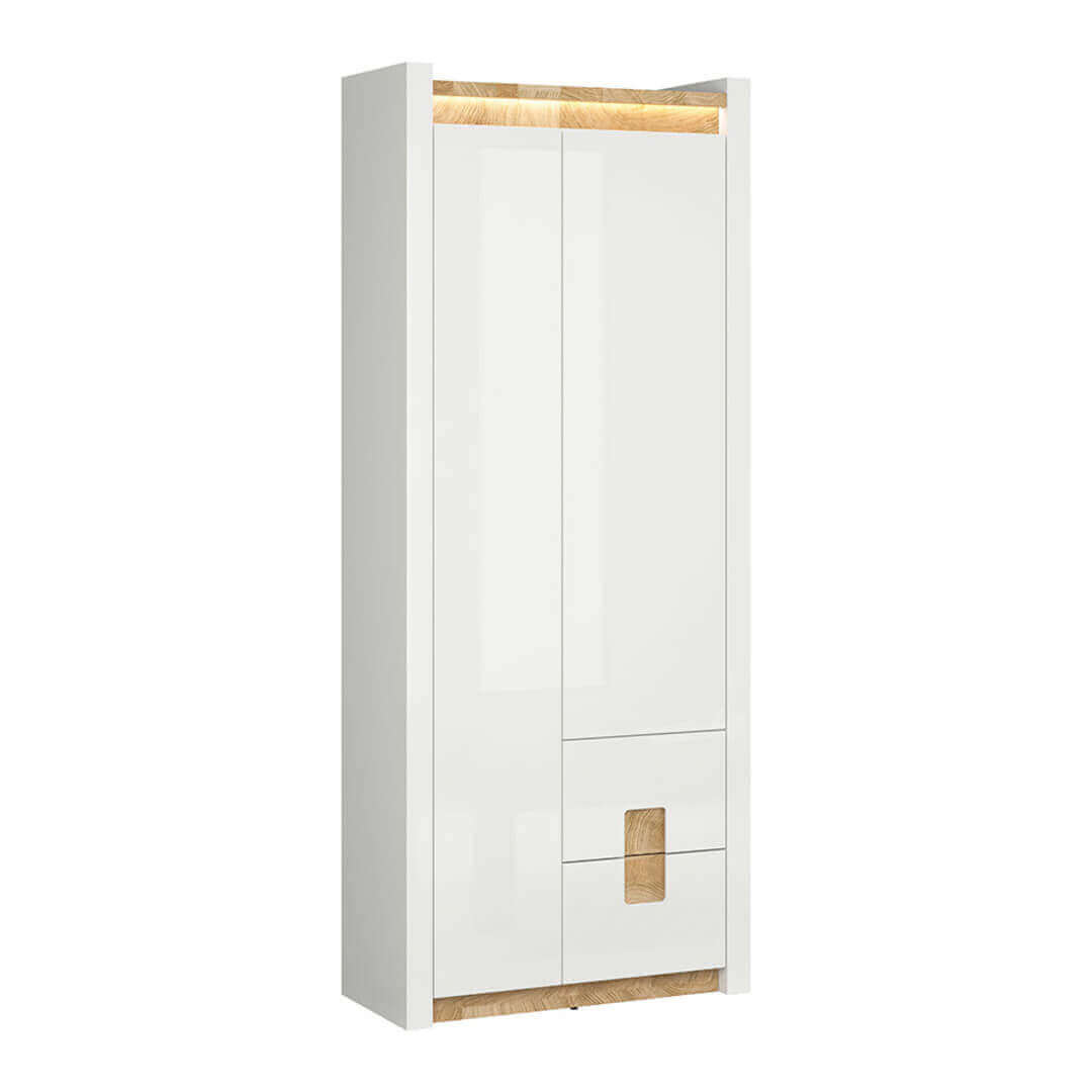 ALAMEDA BRW REG2D2S 2 Door High Gloss LED BLACK RED WHITE Wardrobe-White Gloss / Westminster Oak