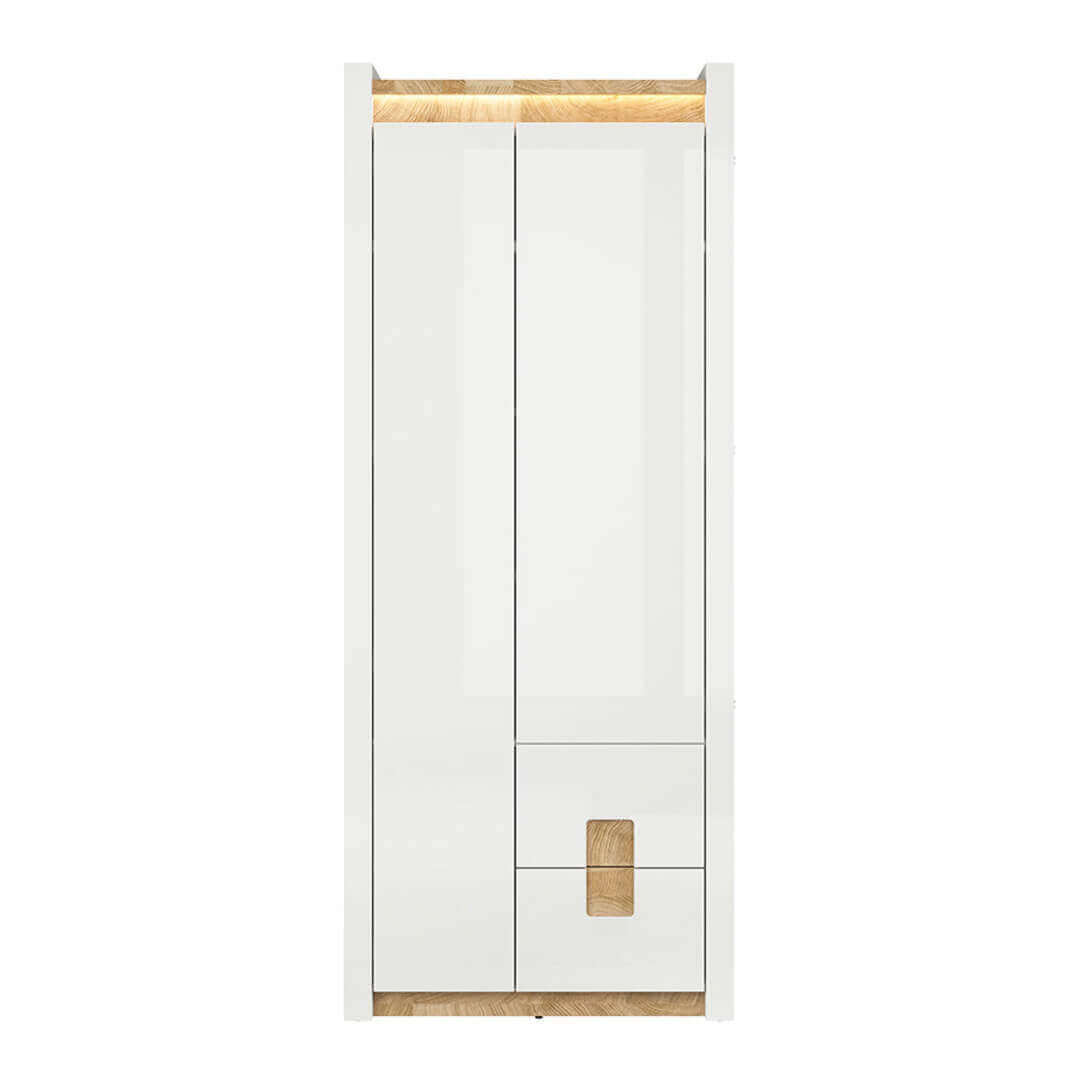 ALAMEDA BRW REG2D2S 2 Door High Gloss LED BLACK RED WHITE Wardrobe-White Gloss / Westminster Oak