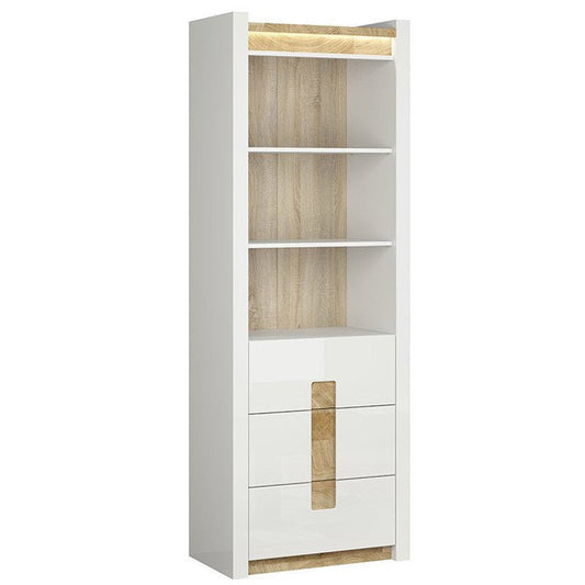 ALAMEDA BRW REG3S 3 Door High Gloss LED BLACK RED WHITE Bookcase-White Gloss / Westminster Oak