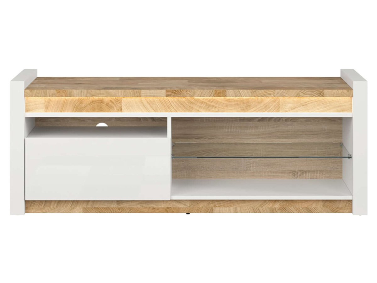 ALAMEDA BRW RTV1S 1 Drawer High Gloss LED BLACK RED WHITE TV Cabinet-White Gloss / Westminster Oak