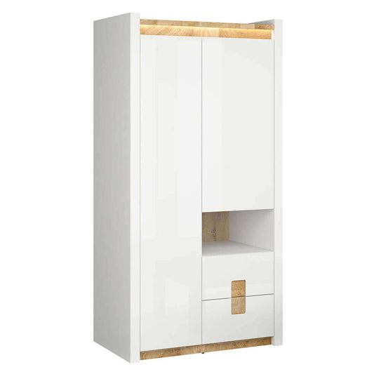 ALAMEDA BRW SZF2D2S 2 Door 2 Drawer High Gloss BLACK RED WHITE Wardrobe-White Gloss / Westminster Oak