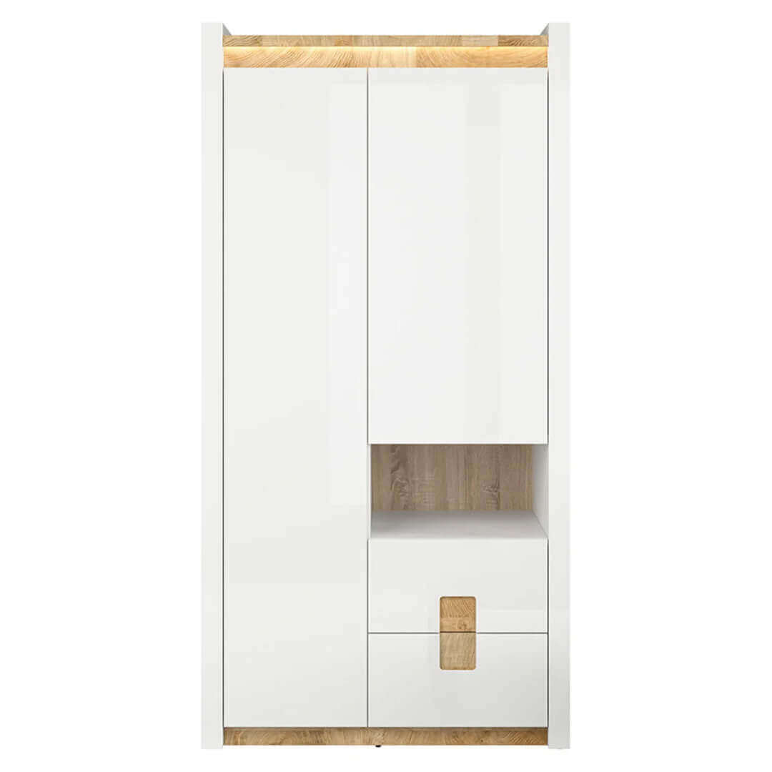 ALAMEDA BRW SZF2D2S 2 Door 2 Drawer High Gloss BLACK RED WHITE Wardrobe-White Gloss / Westminster Oak