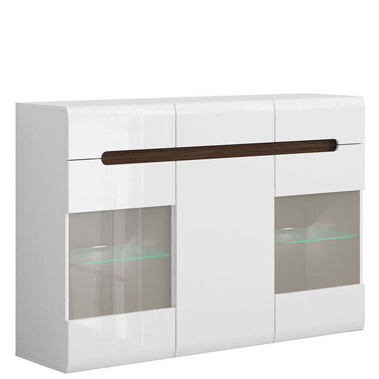 AZTECA TRIO BRW KOM2W1D3S/10/15 3 Door 3 Drawer Glass Fronted BLACK RED WHITE Sideboard-White / White Gloss