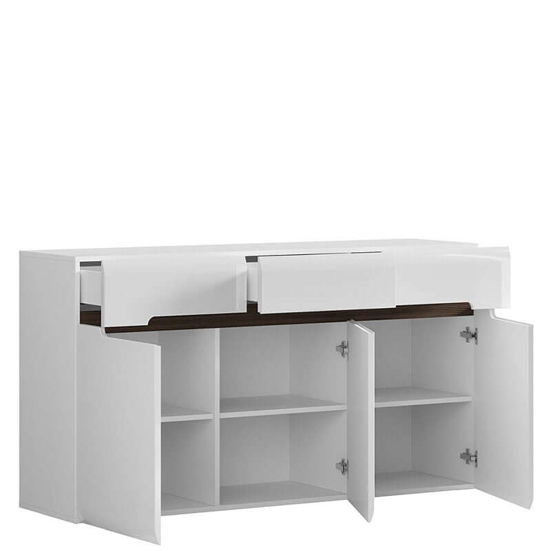 AZTECA TRIO BRW KOM3D3S/8/15 3 Door 3 Drawer High Gloss BLACK RED WHITE Sideboard-White / White Gloss