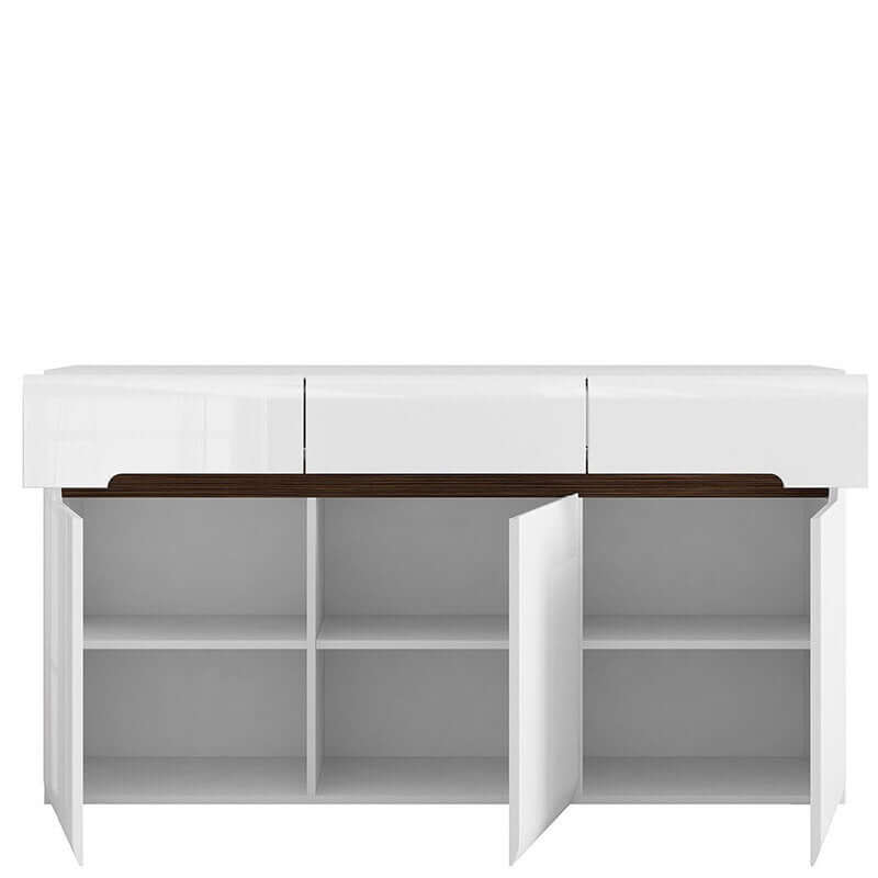 AZTECA TRIO BRW KOM3D3S/8/15 3 Door 3 Drawer High Gloss BLACK RED WHITE Sideboard-White / White Gloss