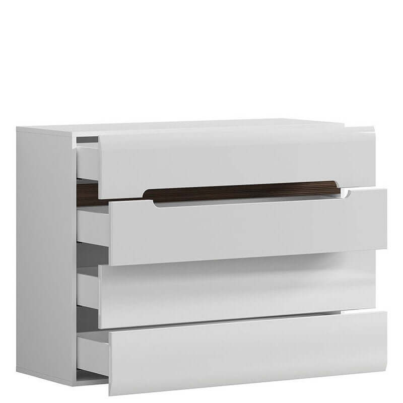 AZTECA TRIO BRW KOM4S/8/11 4 Drawer High Gloss BLACK RED WHITE Chest of Drawers-White / White Gloss