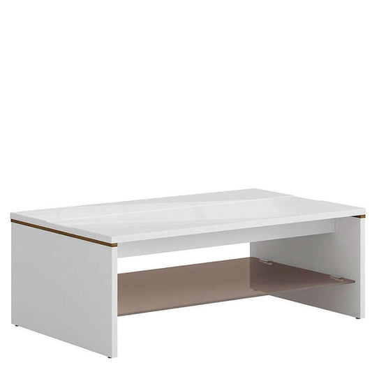 AZTECA TRIO BRW LAW/4/11 High Gloss Rectangular with Shelf BLACK RED WHITE Coffee Table-White Gloss / Canterbury Oak