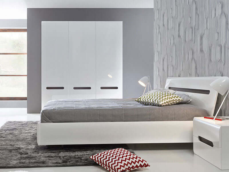 AZTECA TRIO BRW LOZ/160 High Gloss King Size BLACK RED WHITE Bed-White / White Gloss