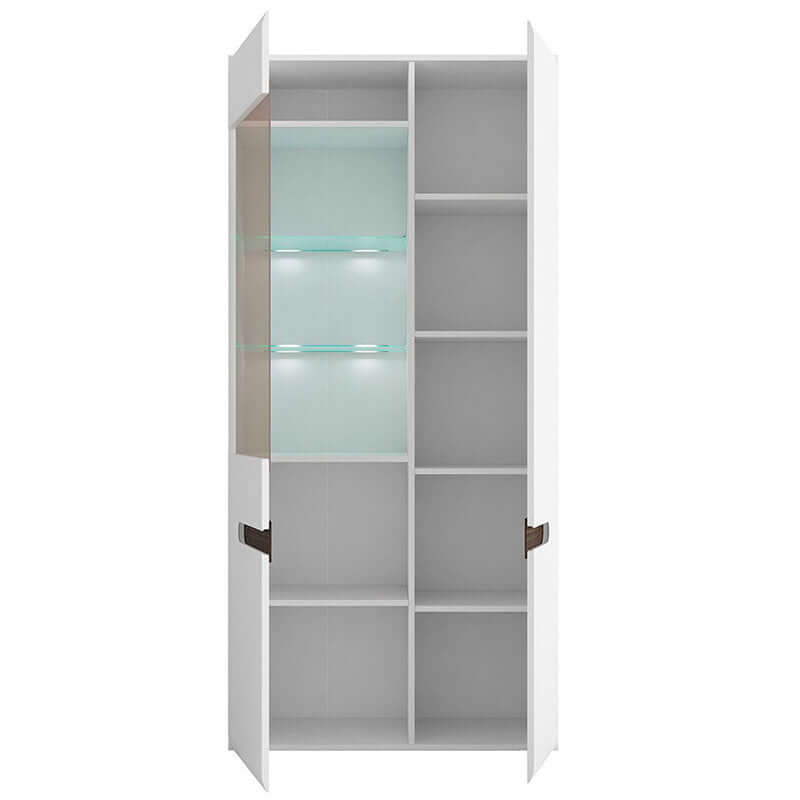 AZTECA TRIO BRW REG1W1D/19/9 2 Door Glass Fronted High Gloss BLACK RED WHITE Display Cabinet-White / White Gloss