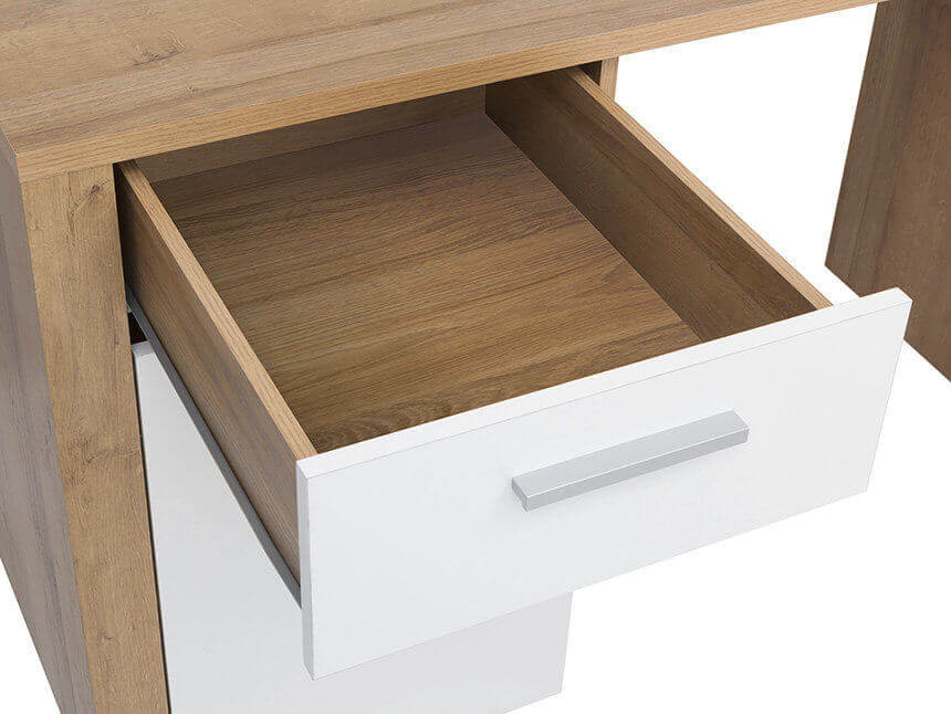 BALDER BRW BIU/120 1 Door 1 Drawer High Gloss BLACK RED WHITE Desk-Riviera Oak / White Gloss