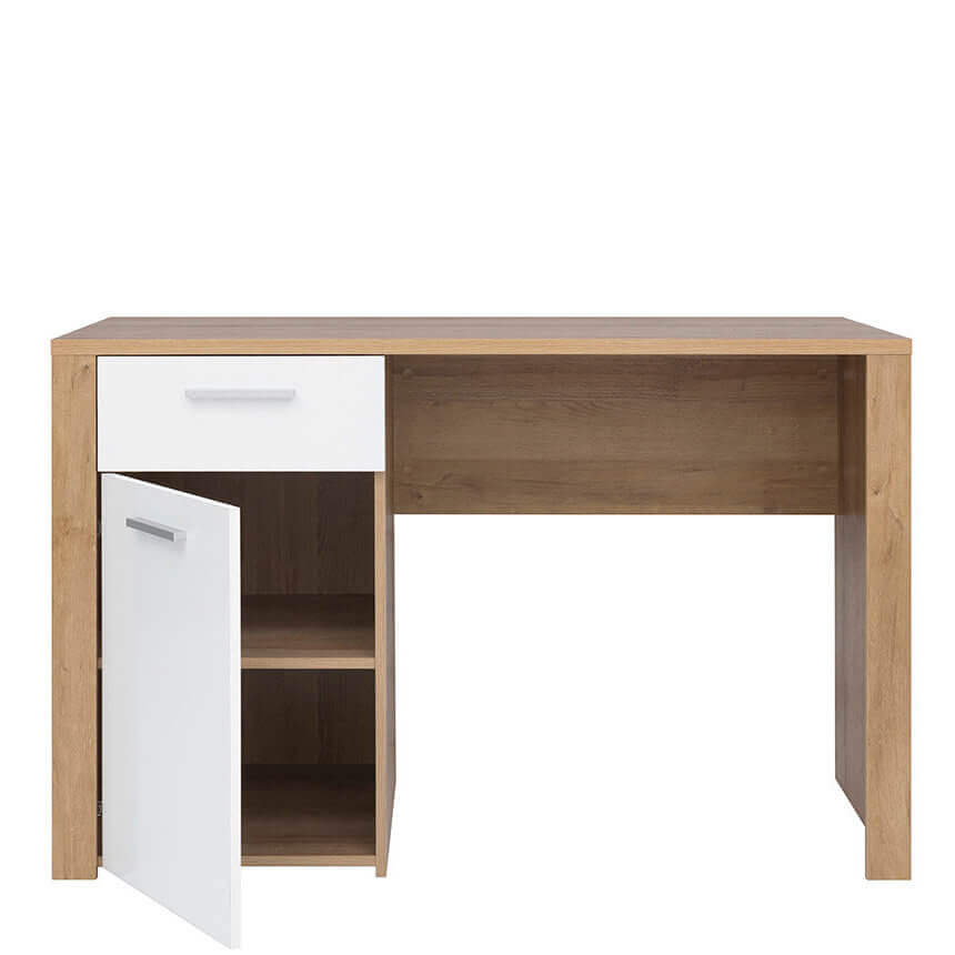 BALDER BRW BIU/120 1 Door 1 Drawer High Gloss BLACK RED WHITE Desk-Riviera Oak / White Gloss