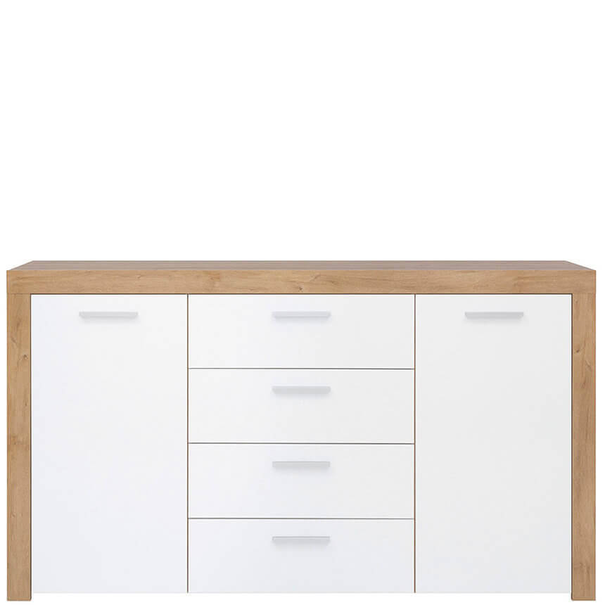 BALDER BRW KOM2D4S 2 Door 4 Drawer High Gloss BLACK RED WHITE Sideboard-Riviera Oak / White Gloss