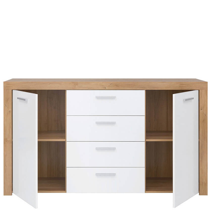 BALDER BRW KOM2D4S 2 Door 4 Drawer High Gloss BLACK RED WHITE Sideboard-Riviera Oak / White Gloss