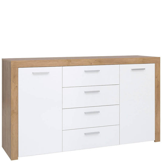 BALDER BRW KOM2D4S 2 Door 4 Drawer High Gloss BLACK RED WHITE Sideboard-Riviera Oak / White Gloss