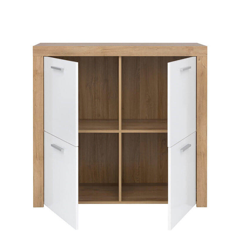 BALDER BRW KOM4D 4 Door High Gloss BLACK RED WHITE Cabinet-Riviera Oak / White Gloss