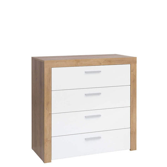 BALDER BRW KOM4S 4 Drawer High Gloss BLACK RED WHITE Chest of Drawers-Riviera Oak / White Gloss