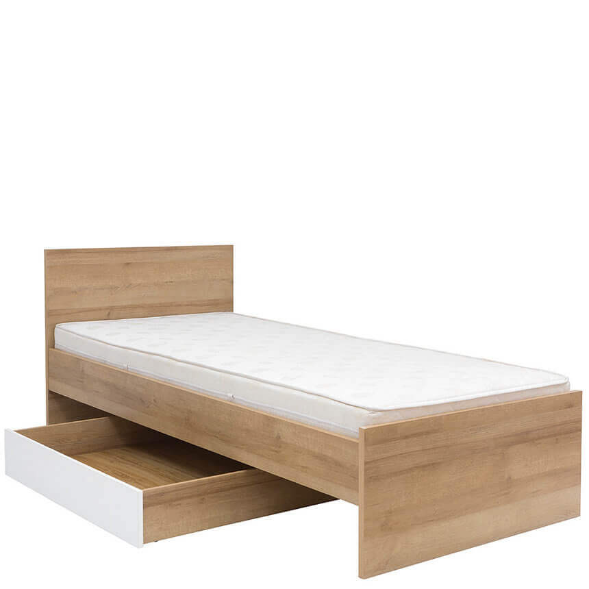 BALDER BRW LOZ/90+SZU Single with Storage BLACK RED WHITE Bed-Riviera Oak / White Gloss