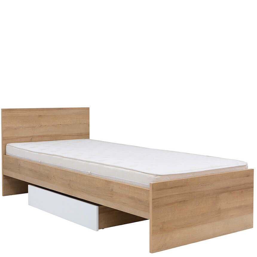 BALDER BRW LOZ/90+SZU Single with Storage BLACK RED WHITE Bed-Riviera Oak / White Gloss