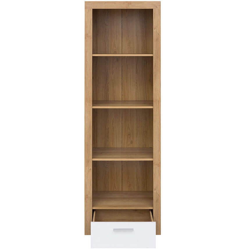 BALDER BRW REG1S 1 Drawer High Gloss BLACK RED WHITE Bookcase-Riviera Oak / White Gloss