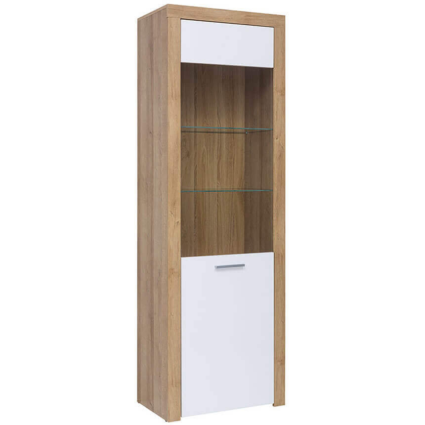 BALDER BRW REG1W 1 Door Glass Fronted High Gloss BLACK RED WHITE Display Cabinet-Riviera Oak / White Gloss