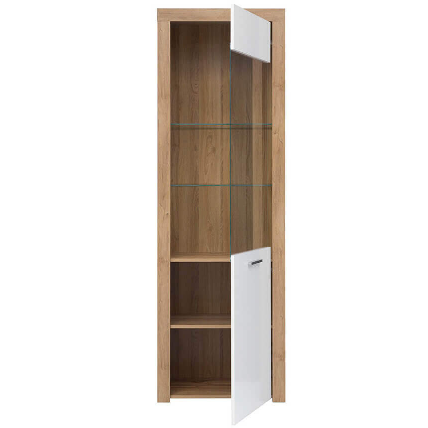 BALDER BRW REG1W 1 Door Glass Fronted High Gloss BLACK RED WHITE Display Cabinet-Riviera Oak / White Gloss