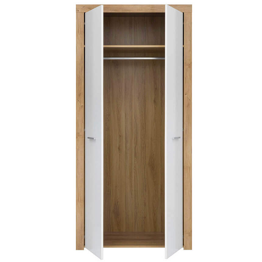 BALDER BRW SZF2D 2 Door High Gloss BLACK RED WHITE Wardrobe-Riviera Oak / White Gloss