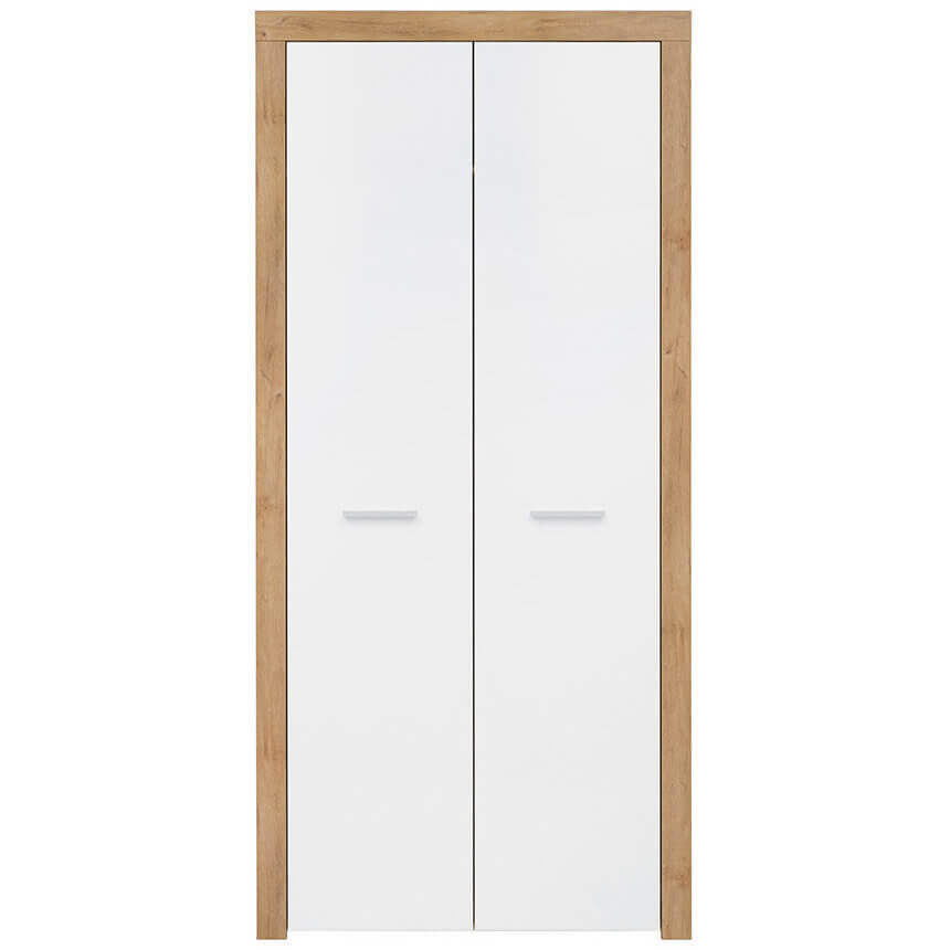 BALDER BRW SZF2D 2 Door High Gloss BLACK RED WHITE Wardrobe-Riviera Oak / White Gloss