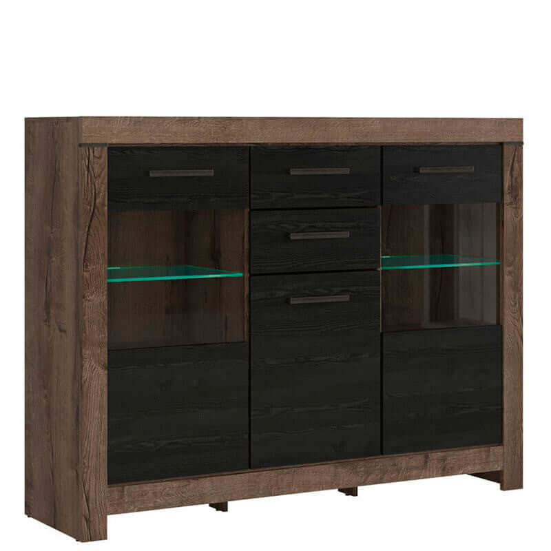 BALIN BRW KOM1D2W2S 2 Drawer 3 Door Glass Fronted BLACK RED WHITE Sideboard-Monastery Oak / Black Oak