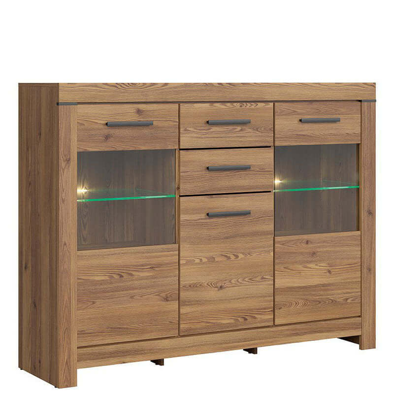 BALIN BRW KOM1D2W2S 2 Drawer 3 Door Glass Fronted BLACK RED WHITE Sideboard-Sibiu Gold Larch