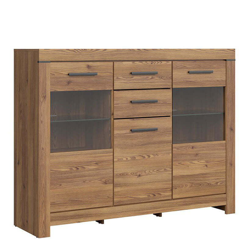 BALIN BRW KOM1D2W2S 2 Drawer 3 Door Glass Fronted BLACK RED WHITE Sideboard-Sibiu Gold Larch