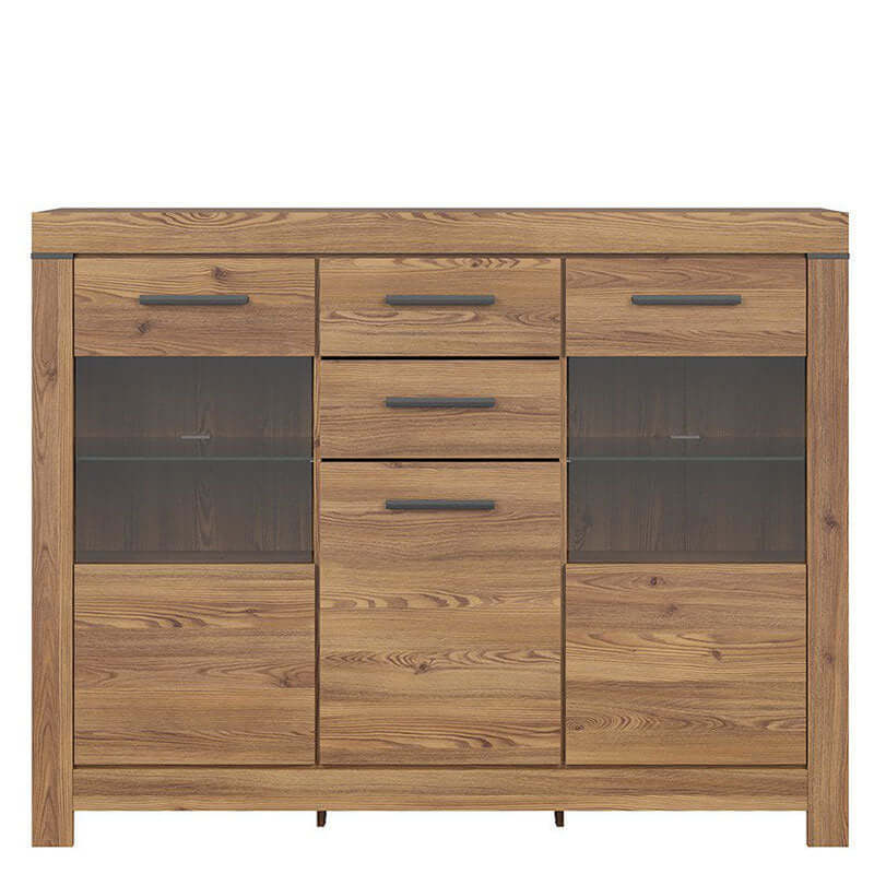 BALIN BRW KOM1D2W2S 2 Drawer 3 Door Glass Fronted BLACK RED WHITE Sideboard-Sibiu Gold Larch