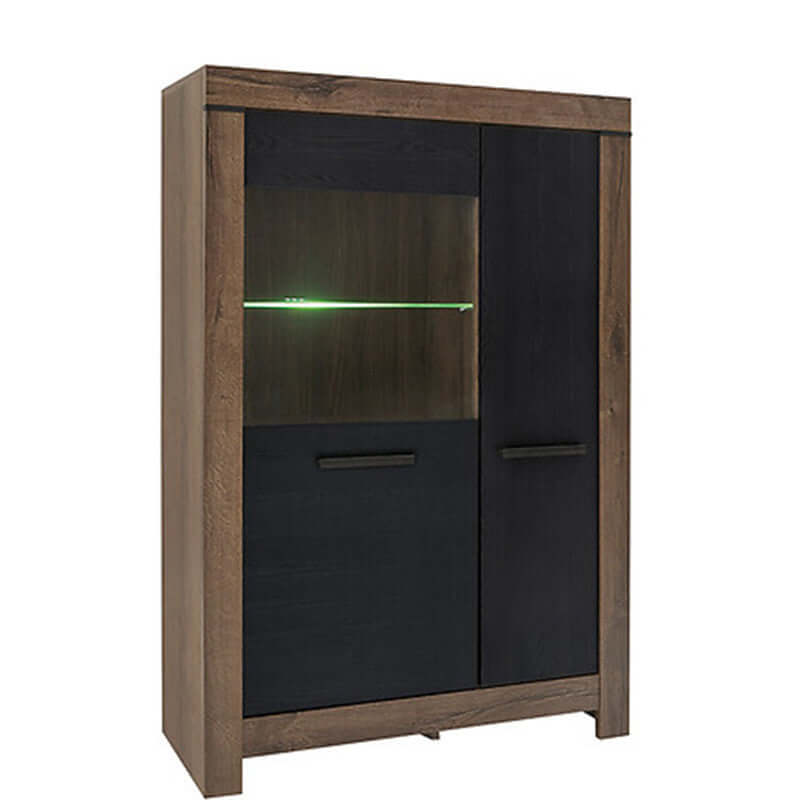 BALIN BRW REG1D1W 2 Door Glass Fronted LED BLACK RED WHITE Display Cabinet-Monastery Oak / Black Oak