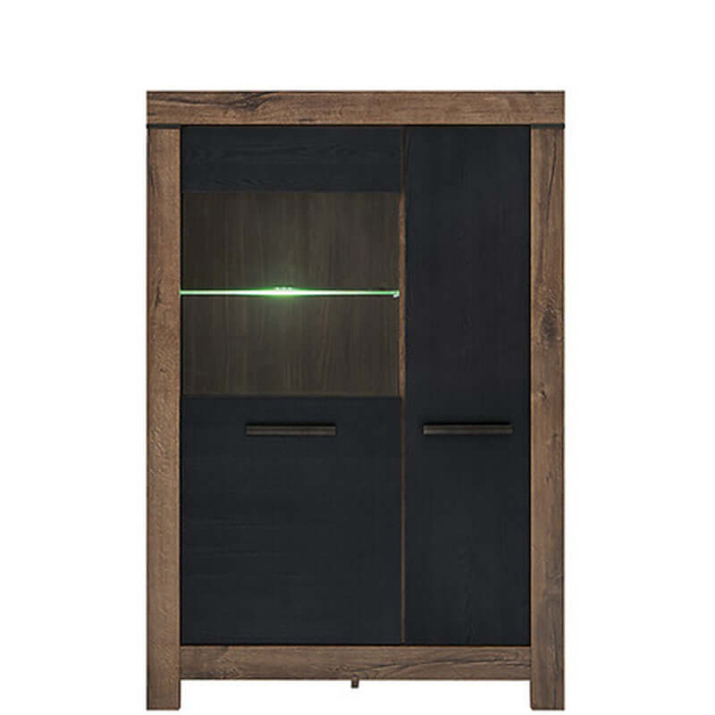 BALIN BRW REG1D1W 2 Door Glass Fronted LED BLACK RED WHITE Display Cabinet-Monastery Oak / Black Oak