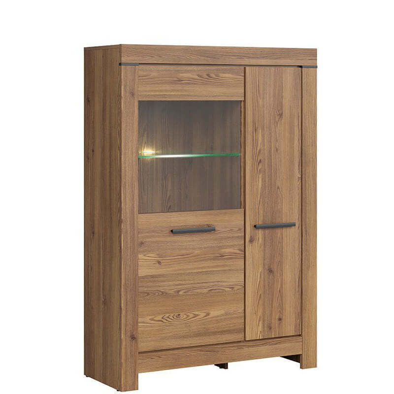 BALIN BRW REG1D1W 2 Door Glass Fronted LED BLACK RED WHITE Display Cabinet-Sibiu Gold Larch